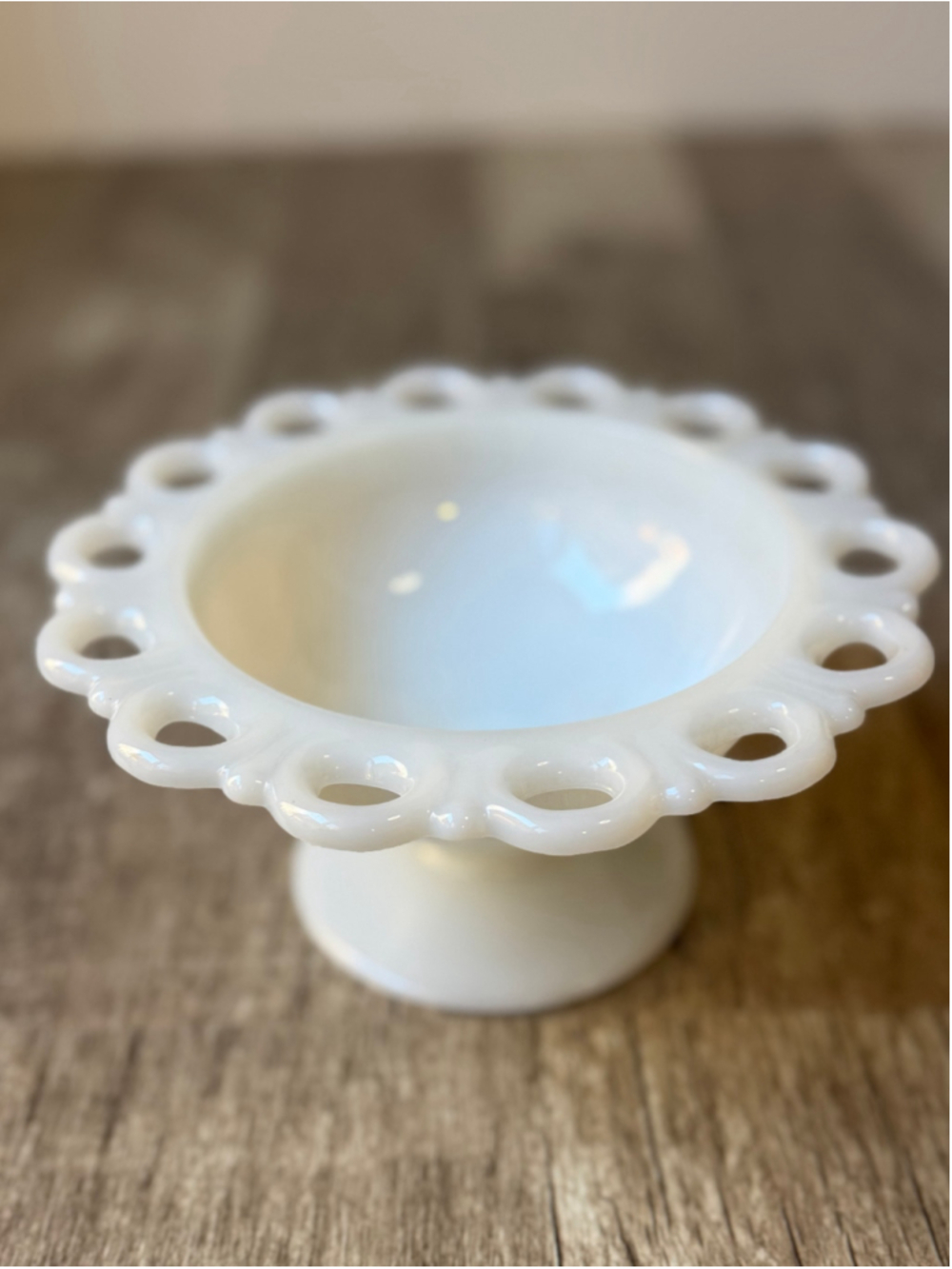 Vintage Westmoreland White Milk Glass Open Lace Edge Footed Compote Bowl